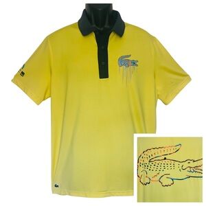 Share Rare Lacoste Sport Yellow Polo Shirt XL Drip Crocodile Graphic Miami Open